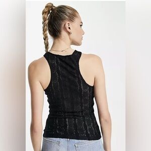 NWT Topshop racer eyelet tank top in black